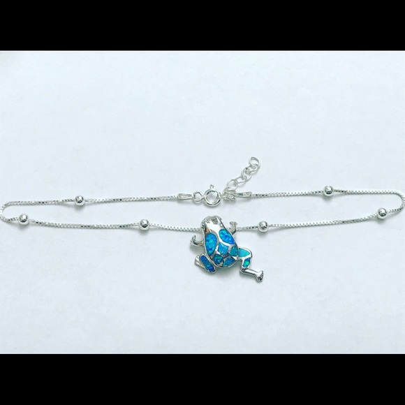 Sterling Silver Opal Frog Anklet - Picture 3 of 8